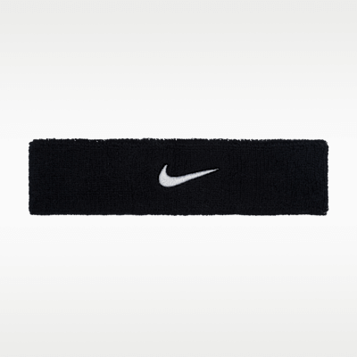 Nike Swoosh Classic black headband made of absorbent terry cloth fabric.