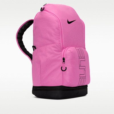 Nike Varsity Elite backpack in Playful Pink color with front pocket and trolley sleeve.