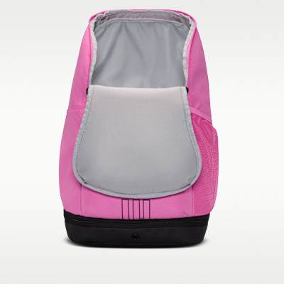 Nike Varsity Elite backpack front view in Playful Pink featuring large main compartment and exterior pocket.